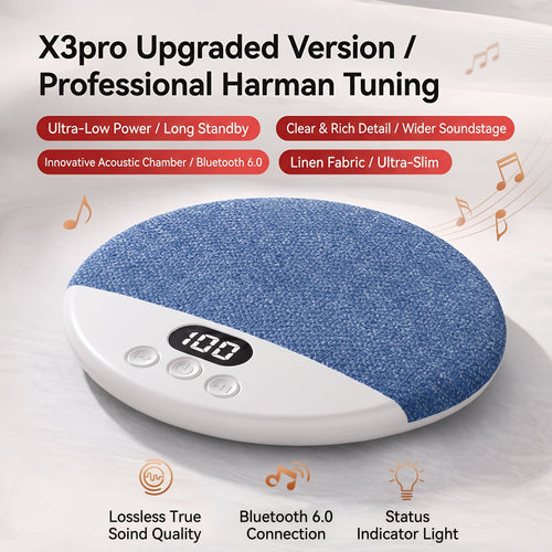 NovaCraft under-pillow bedtime speaker beside a sleeping customer