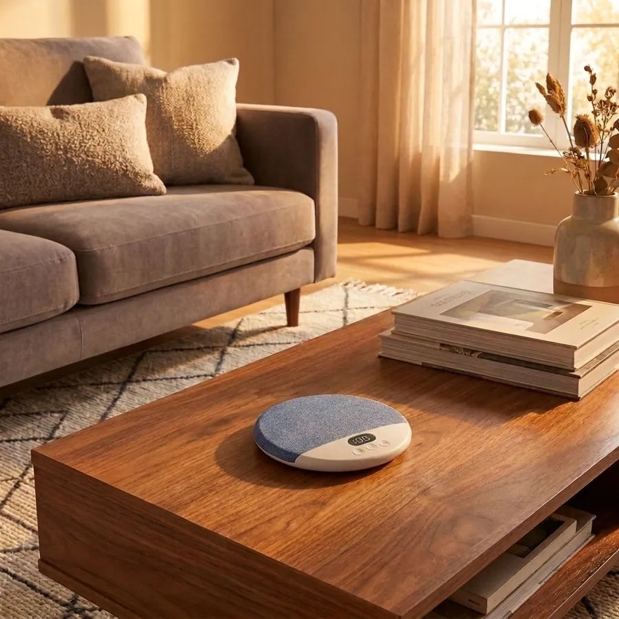NovaCraft speaker beside a smartphone on a bedside table